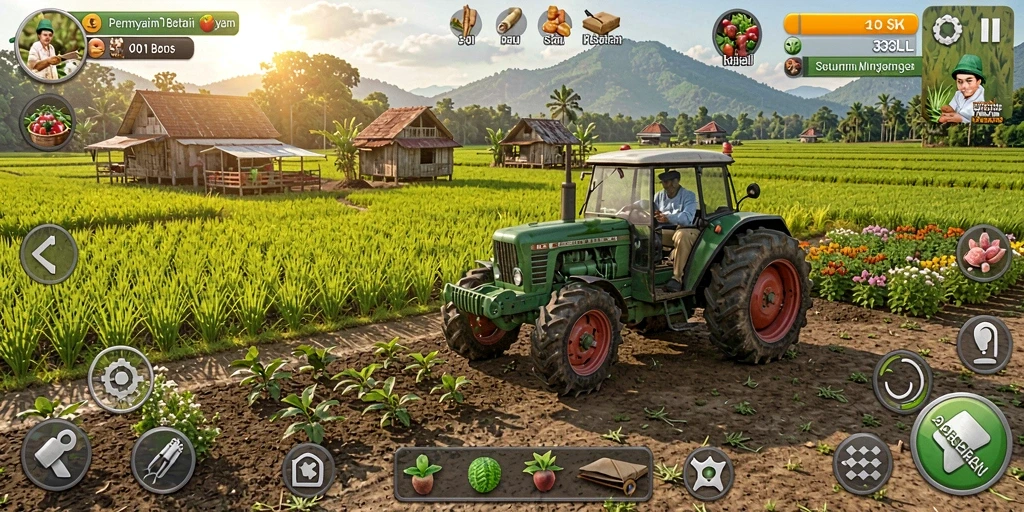 Tangkapan layar utama menunjukkan gameplay bertani yang seru di 33L.