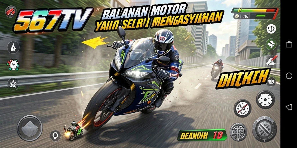 Screenshot gameplay 567TV dengan balapan motor yang mendebarkan.