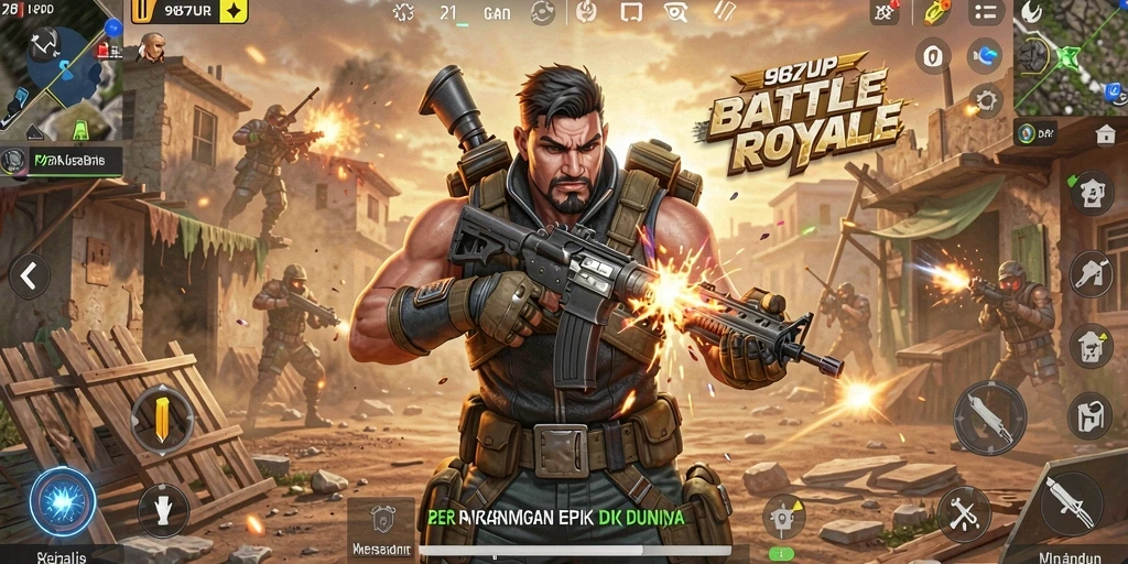 Screenshot gameplay 987UP menampilkan aksi seru di arena Battle Royale.