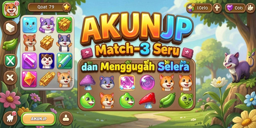 Tangkapan layar yang menunjukkan gameplay seru AKUNJP Match-3.