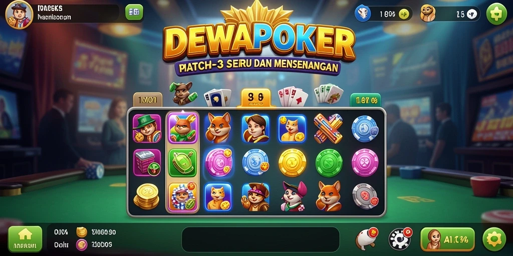Tampilan gameplay seru DEWAPOKER dalam aksi Match-3.
