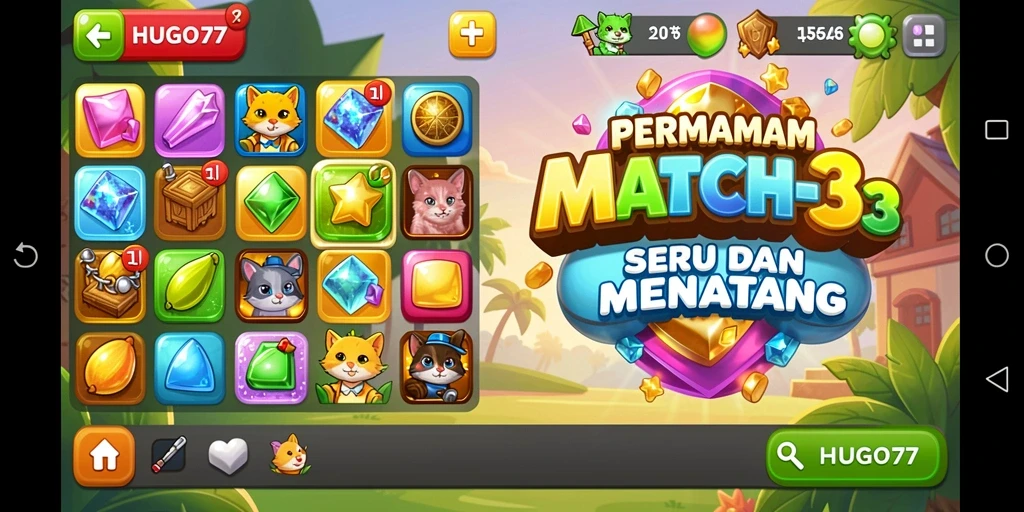 Tampilan gameplay HUGO77 yang menakjubkan dengan warna cerah.