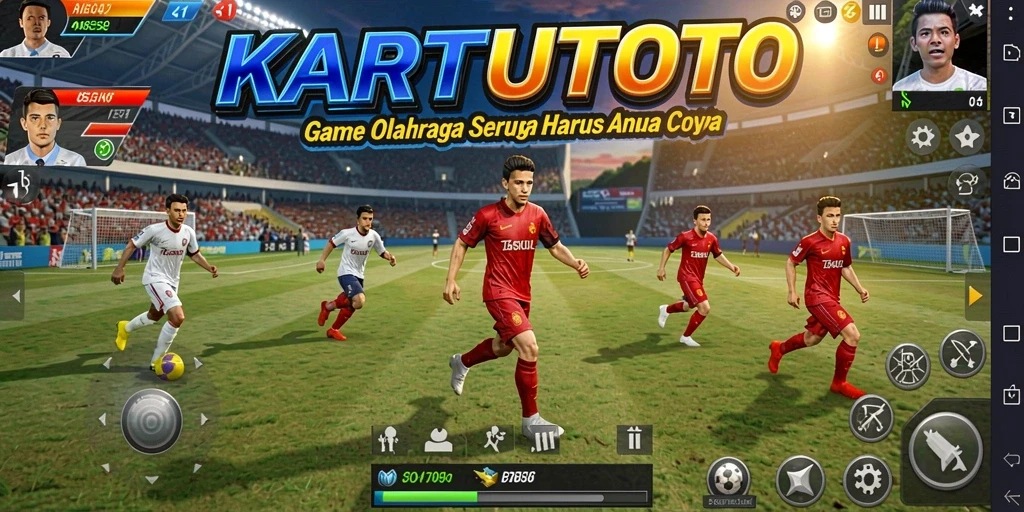 Tangkapan layar gameplay KARTUTOTO yang menampilkan aksi olahraga penuh semangat.