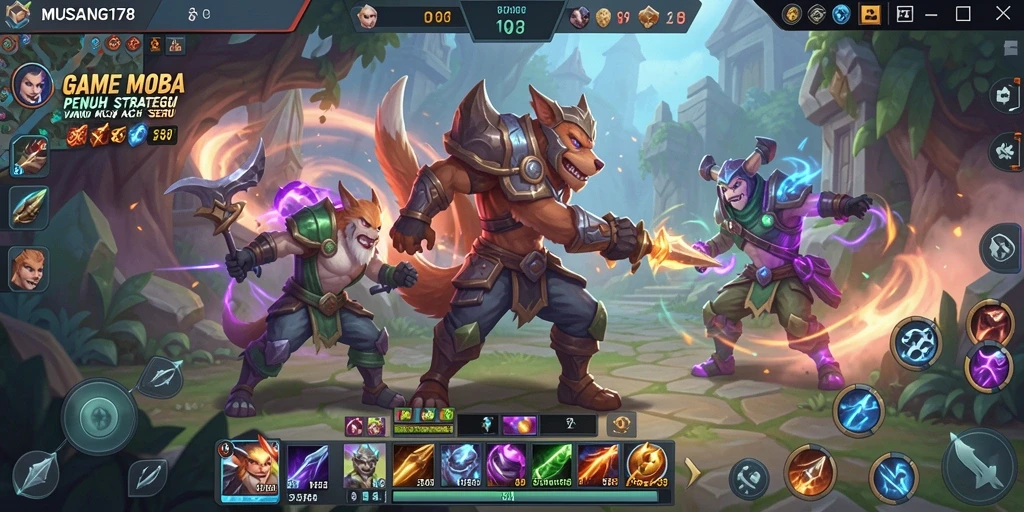 Screenshot utama MUSANG178 menampilkan aksi seru dan strategis dalam gameplay MOBA.