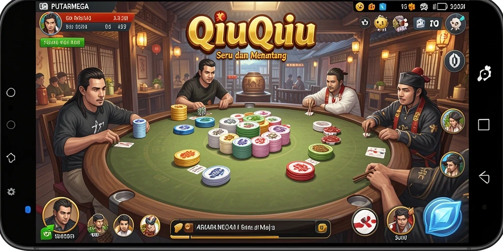 Screenshot utama PUTARMEGA menampilkan aksi seru dalam permainan QiuQiu.