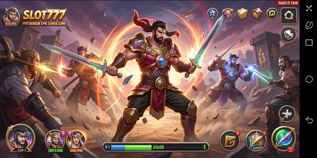 Tampilan pertarungan seru dalam SLOT777 dengan karakter yang kuat.