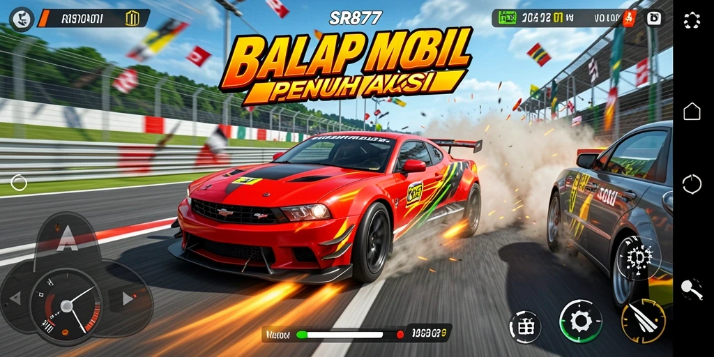 Tampilan gameplay menegangkan dalam balapan mobil SR877.