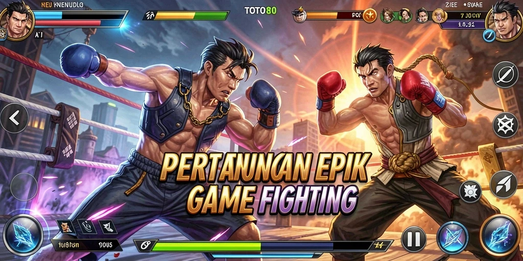 Screenshot utama TOTO80 menampilkan karakter bertarung dalam aksi yang penuh adrenalin.
